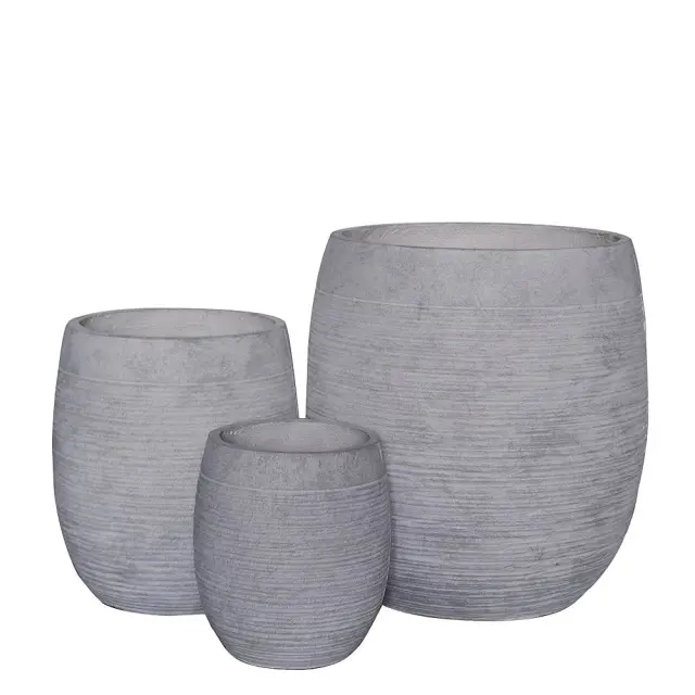 Γλάστρα Ανοιχτό Γκρι Τσιμέντο Φ25x28cm/Φ35x39cm/Φ48x52cm Σετ 3Τμχ
