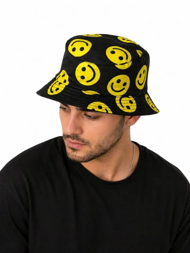 Ghetto Smiley Bucket Hat Black Yellow – Adult Size | Polyester / Cotton 3
