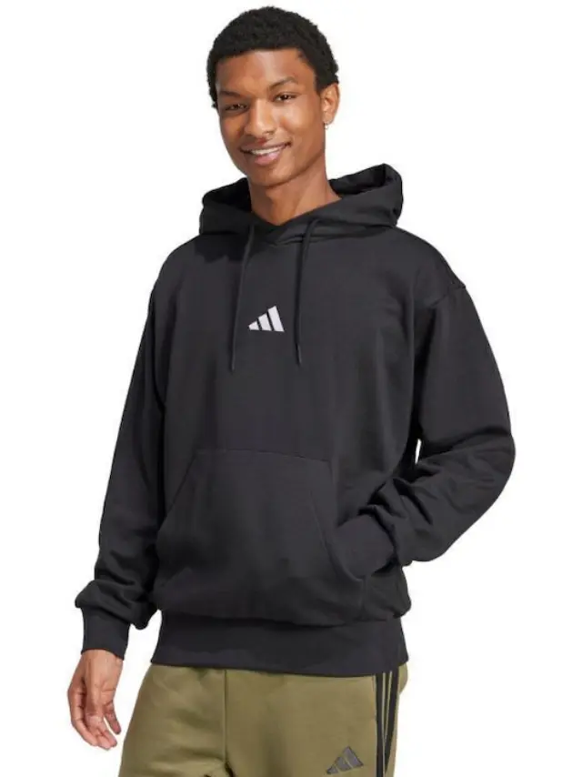 adidasFeelcozy Φούτερ Fleece με Κουκούλα Μαύρο - M