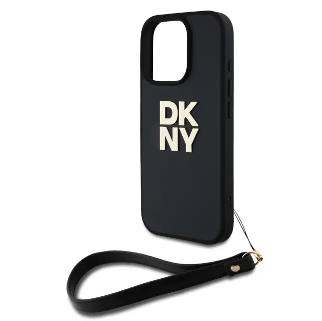 DKNY PU Leather Stack Logo Wrist Strap Case for iPhone 16 Pro Black 3