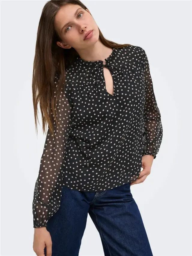 ONLY Γυναικεία Μπλούζα Animal Print με Δέσιμο στον Λαιμό, ONLDITSY L/S BLOUSE WVN, Only - XS
