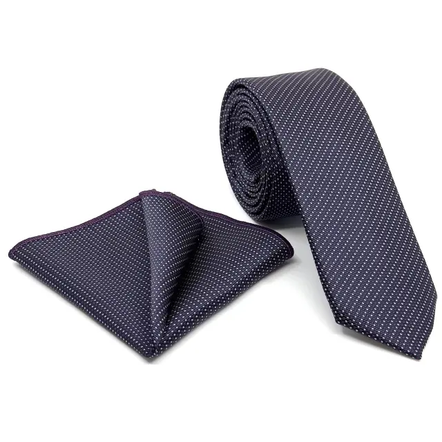 Γραβάτα Microfiber σε Μωβ Μοτίβο Σετ με Μαντηλάκι