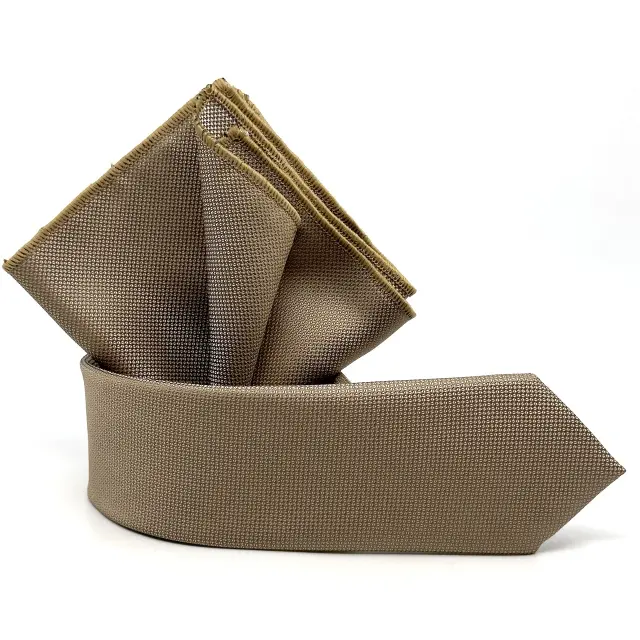 Μπεζ Beige Γραβάτα Oxford 6,5 cm με Ασορτί Μαντήλι 2