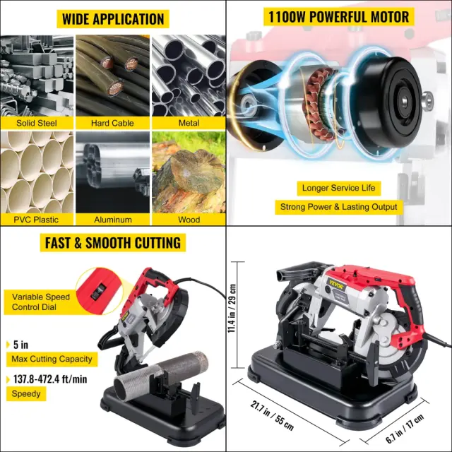 Πριονοκορδέλα Μετάλλου Vevor 1100W - Επαγγελματικό Σιδηροπρίονο Χειρός & Βάσης 2