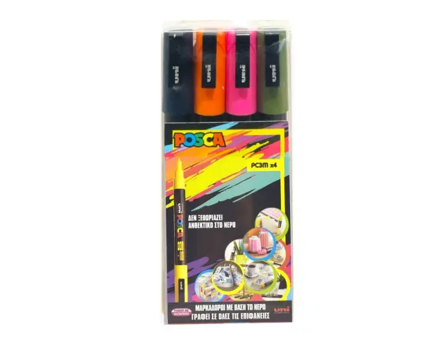 Μαρκαδόροι Σχεδίου Uni Posca PC-3M με πάχος μύτης 0.9-1.3mm - 4 τεμάχιαPC-3M/4P