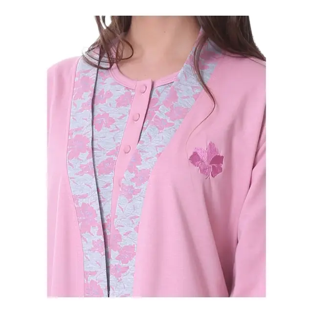 Lydia Creations Γυναικείο Σετ Ρόμπα-Νυχτικό Floral NLC, Χρώμα Σάπιο Μήλο 2