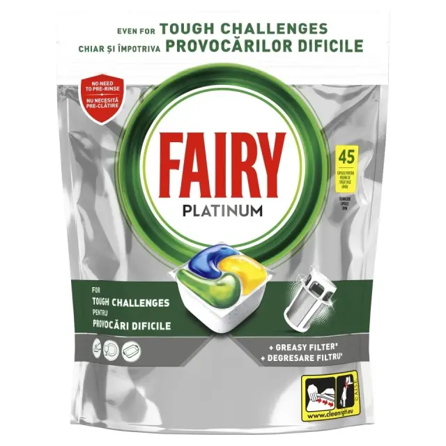 Fairy Caps Platinum Πλυντηρίου Πιάτων Λεμόνι 45τεμαχίων