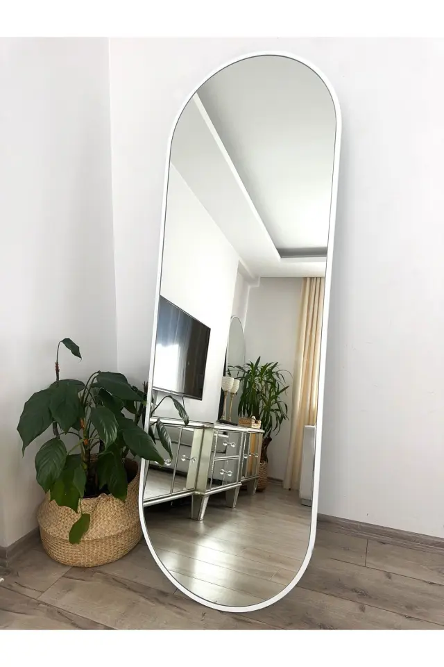 Stewehome Μεταλλικός ολόσωμος καθρέφτης με λευκή κορνίζα Λευκό 180x60x1.5 cm
