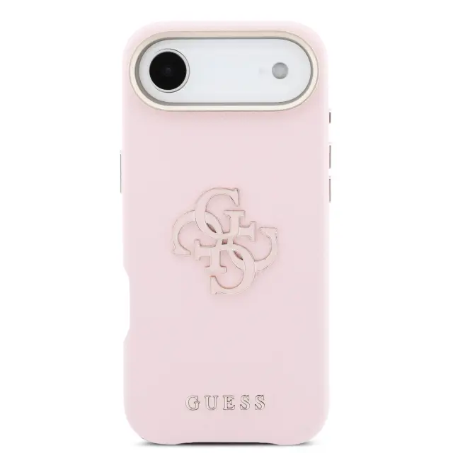 Guess PU Grained 4G Resin Metal Logo Case for iPhone 17 Pro Pink