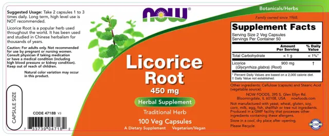 Now Foods Licorice Root 450mg 100 veg caps 2