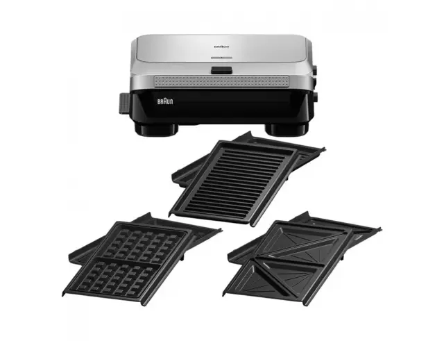 Τοστιέρα - Γκριλιέρα - Βαφλιέρα 3 σε 1 Braun SnackMaker 5 SM5038 με 3 σετ πλάκες, ισχύ 800W και χωρητικότητα 2 τοστ - SilverSM5038