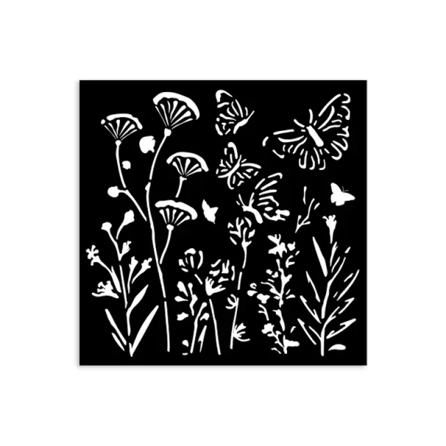 Thick Stencil 12x12cm, Stamperia, Poppies and butterflies