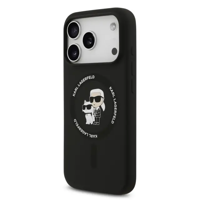 Karl Lagerfeld Liquid Silicone Karl and Choupette MagSafe Case for iPhone 18 Pro Max Black 2