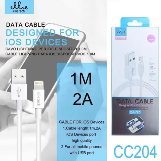 Καλώδιο USB to Lightning Ellietech CC204 Άσπρο 1 Μέτρο 2
