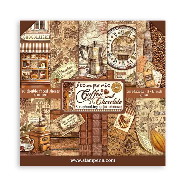Χαρτιά scrapbooking 10τεμ, 30.5×30.5cm Stamperia, Coffee and Chocolate