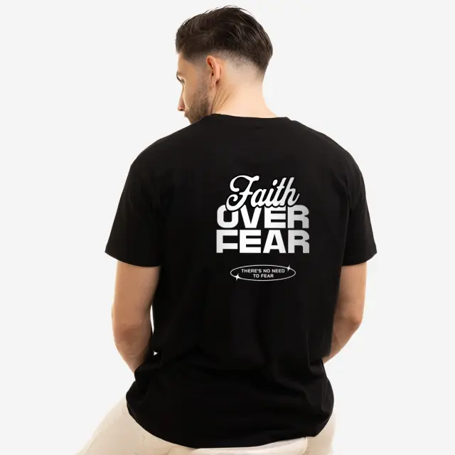 T-shirt Noshame® Μαύρο με τύπωμα Faith over Fear - 122580 - XXL