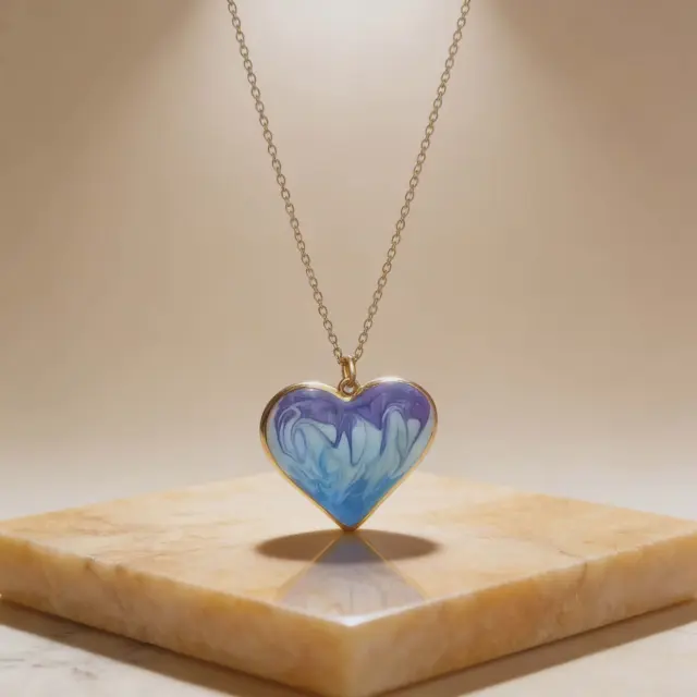 Handmade Heart Necklace with Blue Enamel