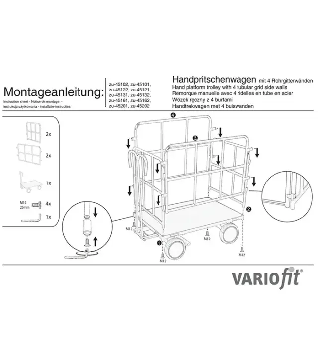 Variofit zu-45122 Τρόλεϊ Μεταφοράς Βαρέως Τύπου 4 Πλευρών για Φορτίο Βάρους ως 700kg 2