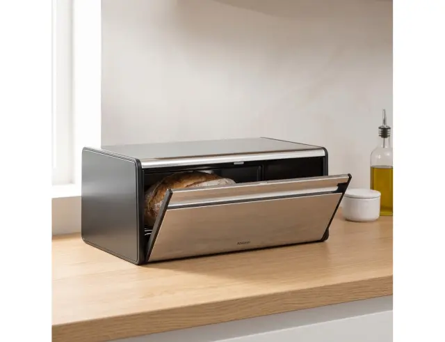 Ψωμιέρα Fall Front Brabantia με καπάκι και διαστάσεις 25x46.5x18.7cm - Brilliant Steel080.2368/46