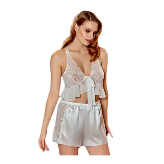 FMS Γυναικείο Σετ Babydoll-Ρόμπα Δετό Μπούστο, Χρώμα Ιβουάρ 2