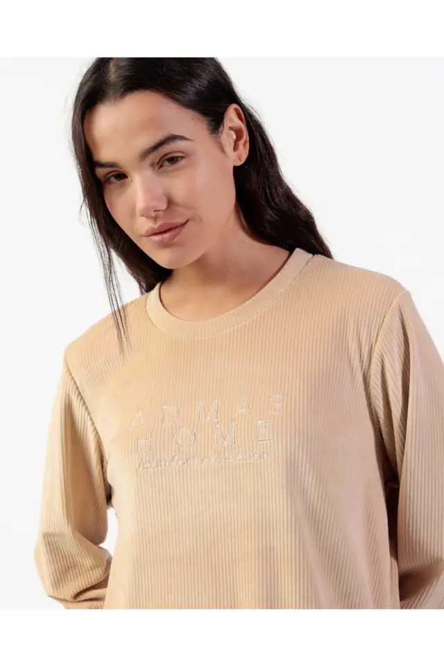 Admas Γυναικεία Πιτζάμα Βελουτέ Κοτλέ Beige - S 2