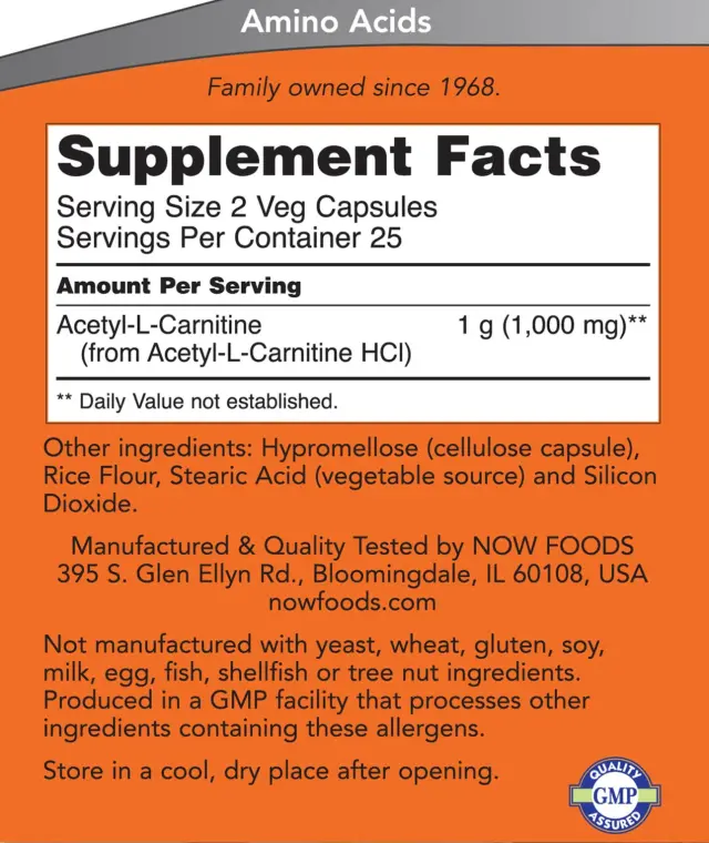 Now Foods Acetyl L-Carnitine 500mg 50 veg capsules 2
