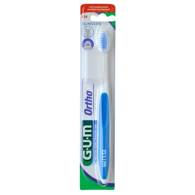 GUM Ortho 124 Ορθοδοντική Οδοντόβουρτσα Soft Κόκκινη, 1τμχ