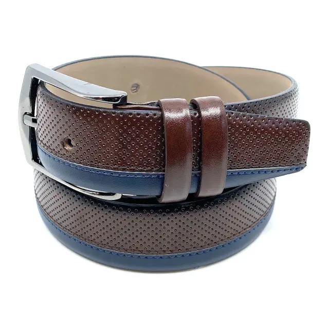 Καφέ με Μπλε Ζώνη P.U. Leather 3,5 cm - 135cm