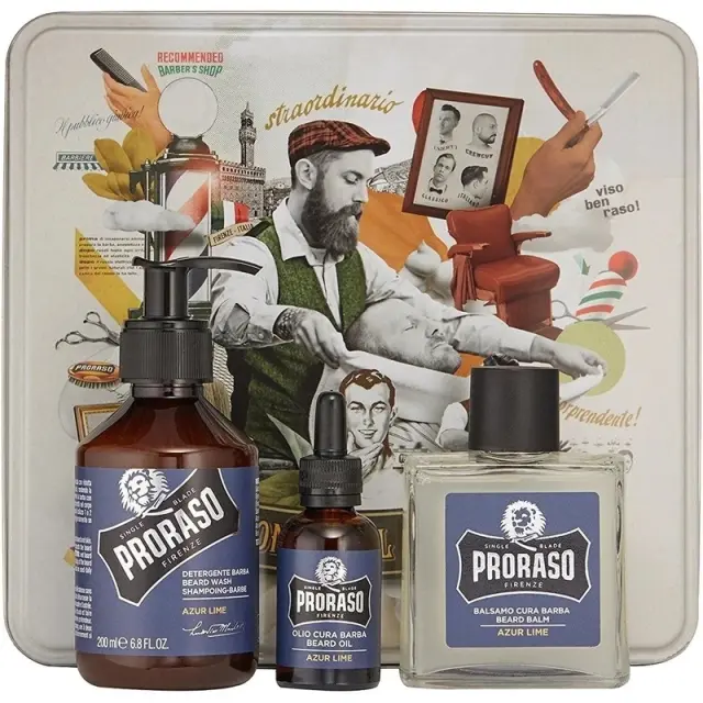 Proraso Gift Set Azur Lime με Shampoo 200ml, Balm 100ml, Λάδι 30ml