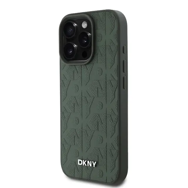 DKNY PU Leather Grid Pattern Magsafe Case for iPhone 16 Pro Green 2