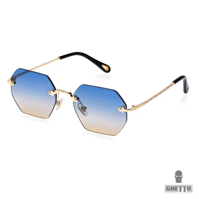 Ghetto Hexagon Sunglasses Gold Frame For Women Blue Yellow