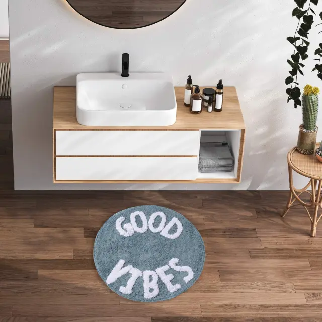Πατάκι Μπάνιου Φ60 Cotton Das Home 0680 Γαλάζιο-Λευκό 3