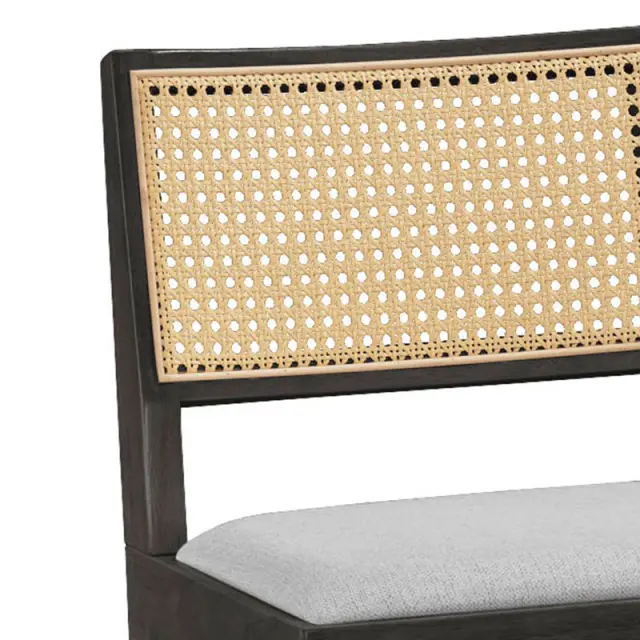 Σκαμπό bar Winslow pakoworld ξύλο rubberwood μαύρο-pvc rattan φυσικό-ύφασμα γκρι 44.5x46x98εκ | Συσκευασία 2 τμχ 2