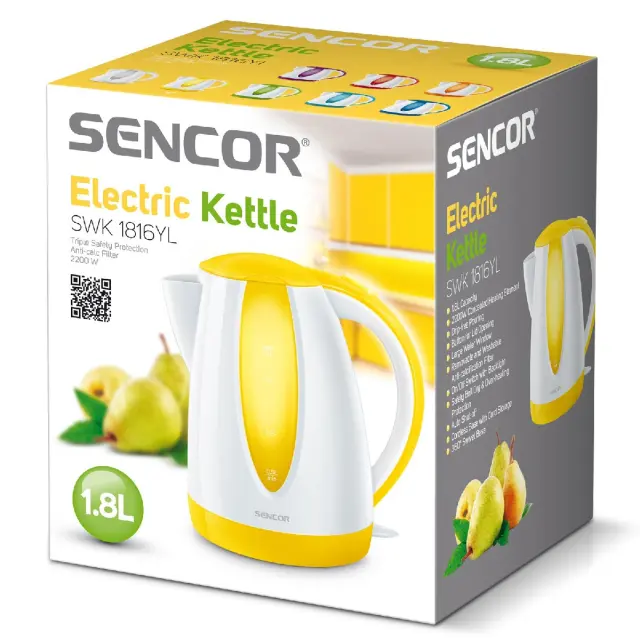 Βραστήρας Sencor SWK 1816YL 1.8lt 2000W με Διπλή Ένδειξη Στάθμης Πλαστικό Σώμα Κίτρινος 2