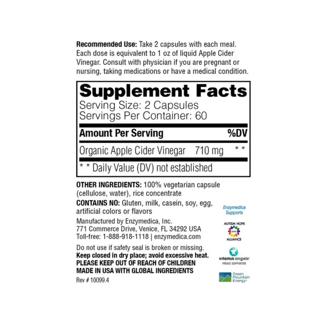 Enzymedica Apple Cider Vinegar 120 Capsules 2