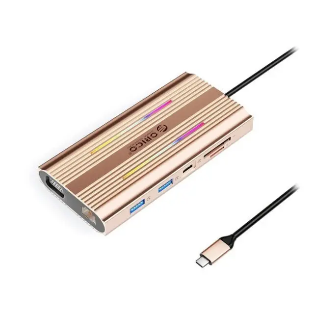 Orico Docking Station XDR 12in1 RGB 3x USB-A USB-C PD 100W HDMI 4K VGA RJ45 Gigabit SD / microSD Card Reader Rose Gold