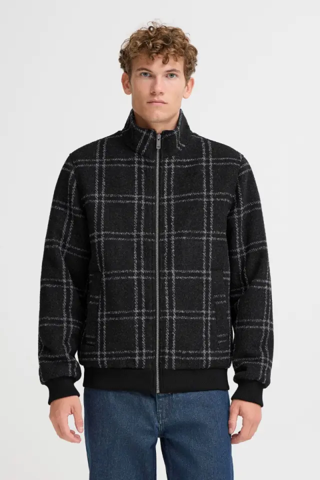 Casual Friday Ανδρικό WILKE Καρό Μπουφάν – Charcoal Grey Melange - M