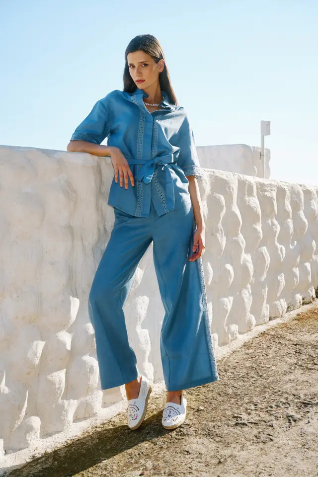 Ψηλόμεσο Παντελόνι με Δαντελένια Τρέσα CALINDA TROUSERS - XS 2