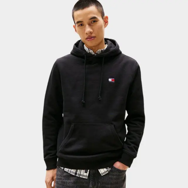 Tommy Hilfiger - Ανδρικό Φούτερ με Κουκούλα και Τσέπες Badge Regular Fit DM0DM20258-BDS Μαύρο - 2XL
