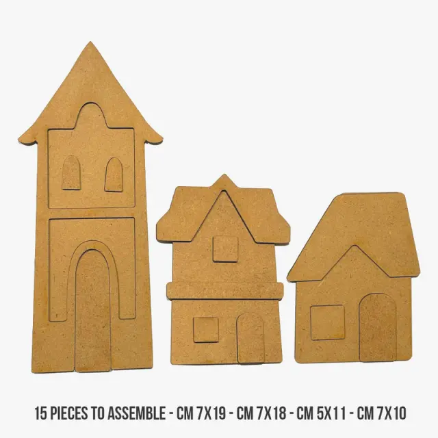 Σετ με διακοσμητικά σχέδια MDF και chipboard, Village, Stamperia 2