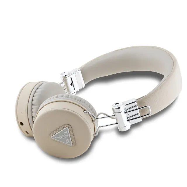 Guess PU Grained Triangle Logo ENC Wireless Headphone Beige 2