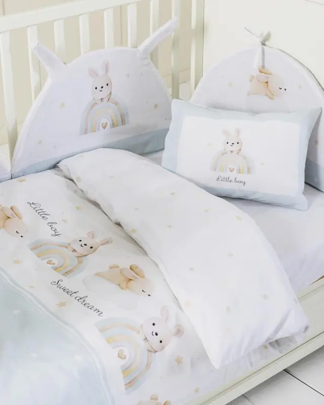 Σετ Σεντόνια Κούνιας 70x140+15 Nima Petit Bebe White-Ciel 100% βαμβακερόΜε Λάστιχο 2