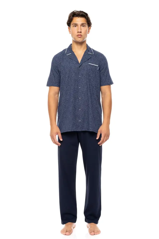 Ανδρική Πυτζάμα με κουμπιά S-M571 Deep Blue Τύπος Ulisse - M