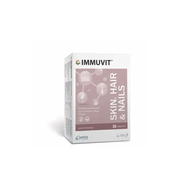 IMMUVIT Leriva Skin, Hair Nails-Συμπλήρωμα Διατροφής για Υγιή Δέρμα, Μαλλιά & Νύχια, 30 Κάψουλες