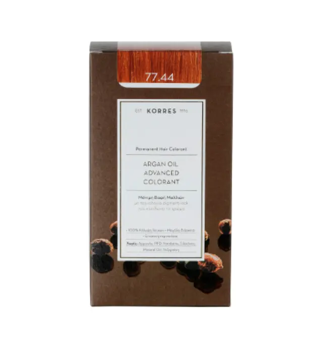 Korres Argan Oil Advanced Colorant Μόνιμη Βαφή Μαλλιών 77.44 Ξανθό Έντονο Χάλκινο, 50ml