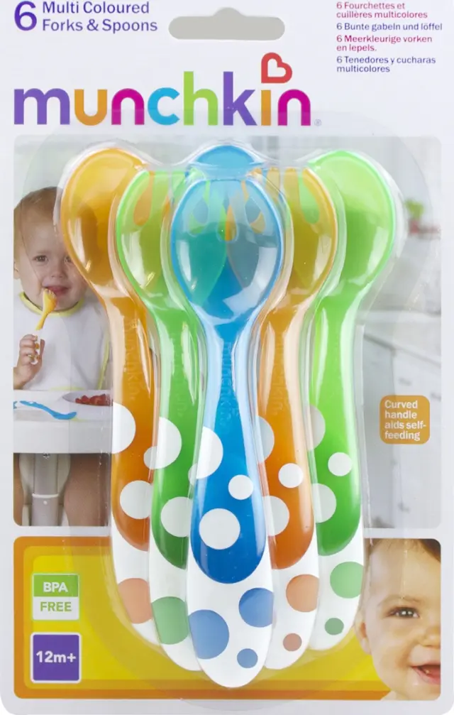 Munchkin Multi Coloured Forks & Spoons Πολύχρωμα Κουταλάκια και Πιρουνάκια (12m+) 6τμχ 2