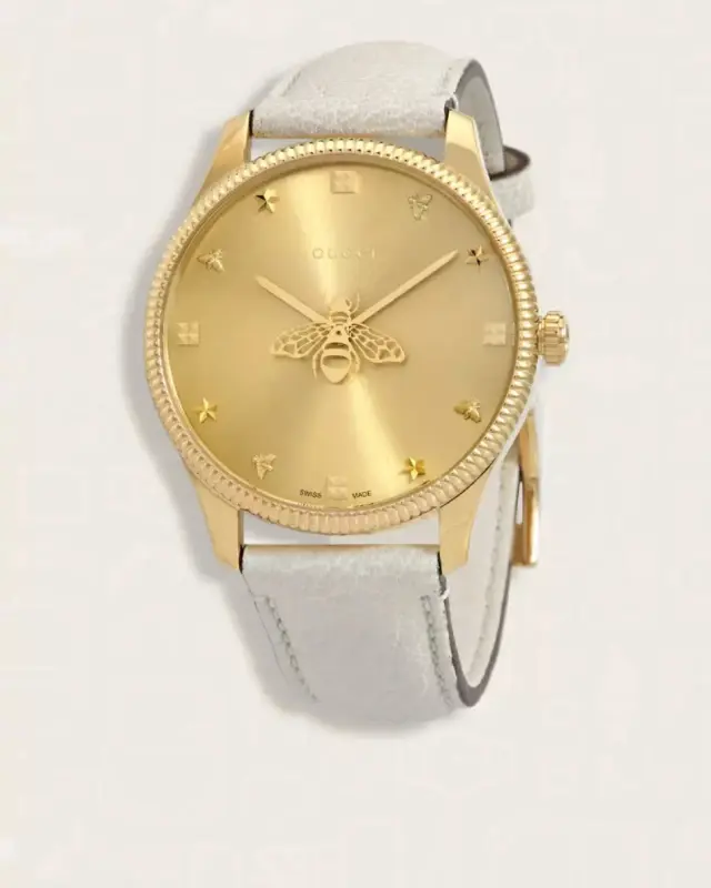 Gucci G-Timeless YA1264180 Γυναικείο Ρολόι 36mm Χρυσό με Λευκό Δερμάτινο Λουράκι - One Size