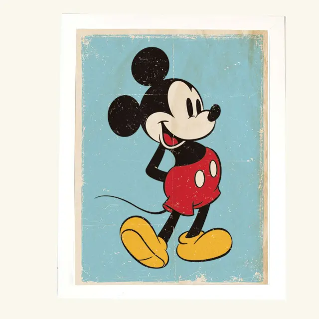 Αφίσα Mickey Mouse Retro 40x50εκ Κορνίζα Ξύλινη Χρώμα Λευκό Με Τζάμι MAT K1041-3