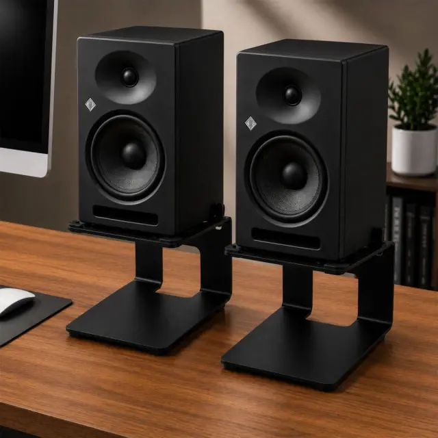 DNA DSS 2 desktop studio stand for speaker loudspeaker audio monitor 2x safety lip 5° tilt angle up to 13.5 kg 2-piece set 3