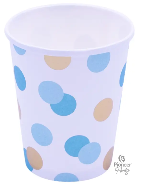 Ποτήρια Χάρτινα 250ml Σιέλ & Χρυσό Dots /8 τεμ